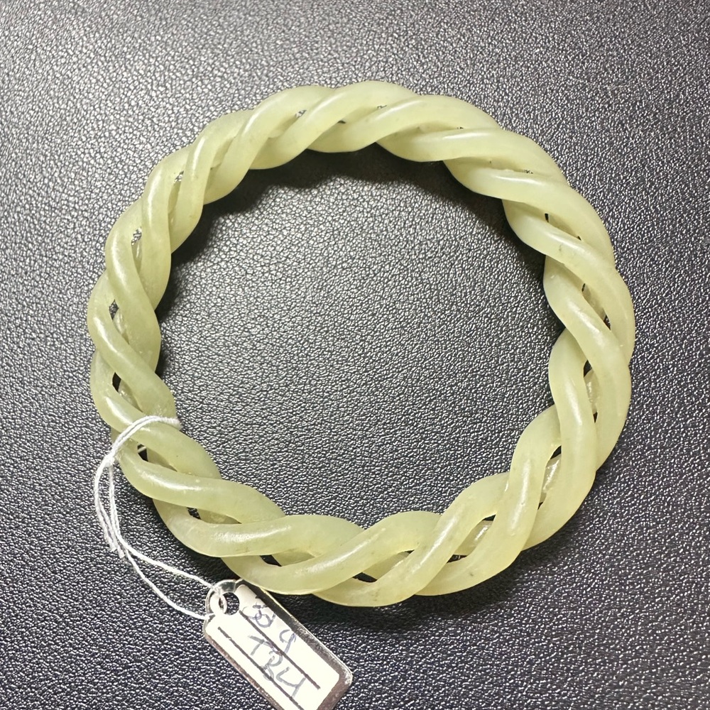 Twisted Celadon Nephrite Jade Bangle Bracelet